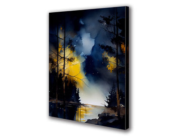 Obraz na płótnie canvas noc jezioro akwarele g 90x140cm - Obraz na płótnie