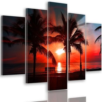 Obraz na płótnie Canvas, pentaptyk typ A, Palmy i promienie słońca 3, 100x70 cm - Caro