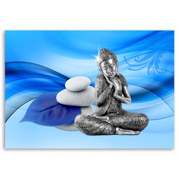 Obraz na płótnie FEEBY, Buddha Kamień Niebieskie tło 100x70 - Feeby