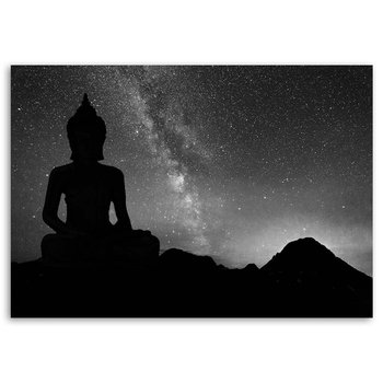 Obraz na płótnie FEEBY, Czarno Biały Buddha i zorza polarna 100x70 - Feeby