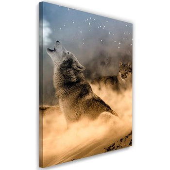 Obraz na płótnie FEEBY, Dwa wilki wyjące nocą do księżyca 80x120 - Feeby