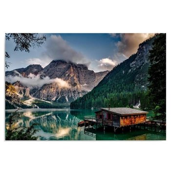 Obraz na płótnie FEEBY, Góry Jezioro Domek natura 100x70 - Caro