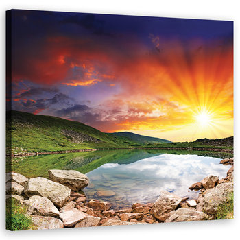 Obraz na płótnie FEEBY, Góry Jezioro Słońce 30x30 - Feeby