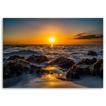 Obraz na płótnie FEEBY, Kamienista plaża zachód słońca 100x70 - Feeby