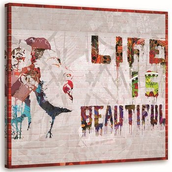 Obraz na płótnie FEEBY, Mural Banksy - Życie jest piękne 60x60 - Feeby