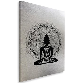 Obraz na płótnie FEEBY, w kolorze srebra Budda z motywem mandali 60x90 - Feeby