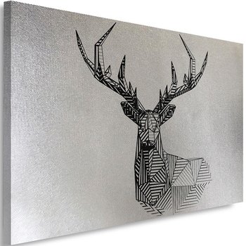 Obraz na płótnie FEEBY, w kolorze srebra Geometryczna głowa jelenia 90x60 - Feeby
