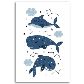 Obraz na płótnie FEEBY, Wesołe Wieloryby Niebieski 40x60 - Feeby