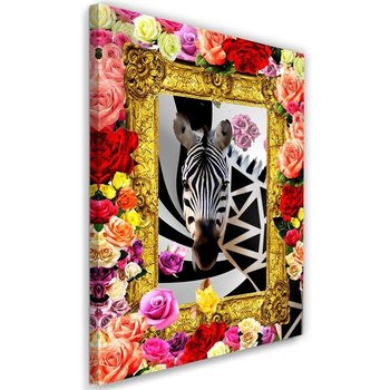 Obraz na płótnie FEEBY, Zebra i kolorowe róże 80x120 - Feeby