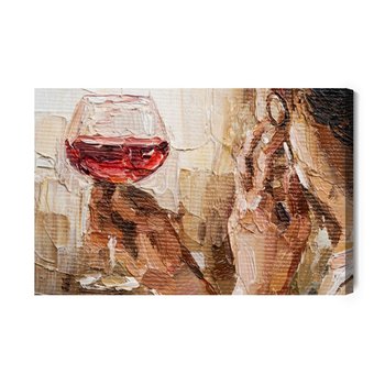 Obraz Na Płótnie Fragment Of Artwork Where Beautiful Attractive Young Woman Holding A Glass Of Red Wine. Oil Painting On Canvas. - Inny producent