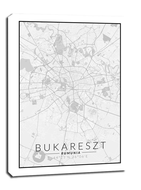 Obraz Na Płótnie, GALERIA PLAKATU, Bukareszt Mapa, Czarno-biała, 50x70 ...