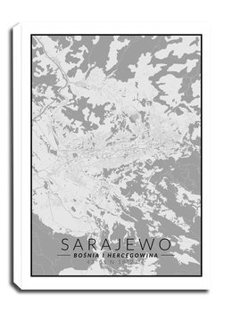 Obraz na płótnie, GALERIA PLAKATU, Sarajewo mapa czarno biała, 61x91,5 cm - Galeria Plakatu