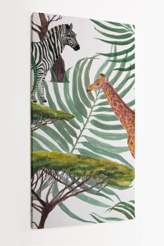 Obraz na płótnie HOMEPRINT, afrykański motyw, drzewo akacjowe, żyrafa, zebra, tropiki 50x100 cm - HOMEPRINT