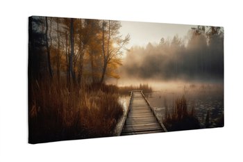 Obraz na płótnie HOMEPRINT, Jesienny zamglony krajobraz drewnianego pomostu na jeziorze 100x50 cm - HOMEPRINT
