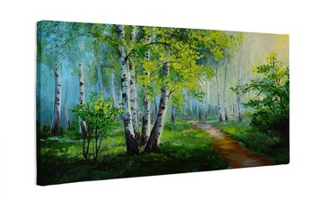 Obraz na płótnie HOMEPRINT, Krajobraz leśnej ścieżki w lesie brzozowym, malarstwo olejne, sztuka klasyczna 120x50 cm - HOMEPRINT