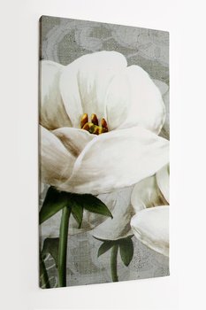 Obraz na płótnie HOMEPRINT, letnie białe kwiaty na tle białej firanki 50x100 cm - HOMEPRINT