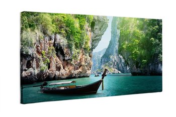 Obraz na płótnie HOMEPRINT, Łódka na jeziorze między skałami na Railay Krabi w Tajlandii, relaks, spokój 120x50 cm - HOMEPRINT