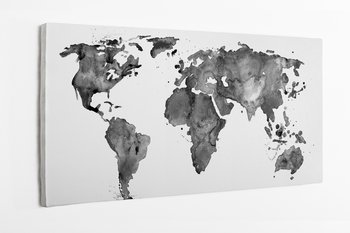 Obraz na płótnie HOMEPRINT, mapa świata, czarna akwarela, plama farbą 140x70 cm - HOMEPRINT