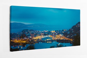 Obraz na płótnie HOMEPRINT, miasto z lotu ptaka widok na Bergen i port z góry, Norwegia 140x70 cm - HOMEPRINT