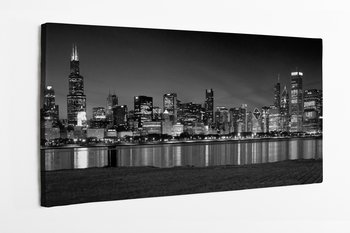 Obraz na płótnie HOMEPRINT, panorama, nocne miasto, czarno-białe, Chicago 140x70 cm - HOMEPRINT
