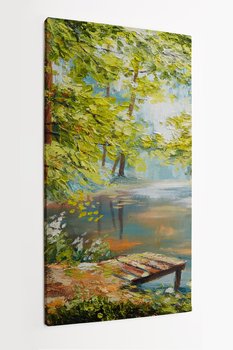Obraz na płótnie HOMEPRINT,  pejzaż olejny - jesienny las nad rzeką, liście pomarańczy 60x120 cm - HOMEPRINT