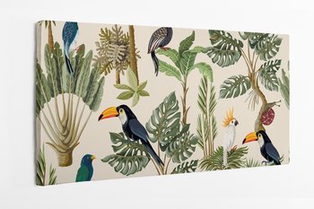 Obraz na płótnie HOMEPRINT, tropikalny motyw egzotycznych papug oraz ptaków w lesie na jasnym tle 120x60 cm - HOMEPRINT