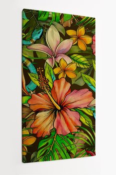 Obraz na płótnie HOMEPRINT, wąż, tropikalny wzór, kwiaty, liście, dżungla 60x120 cm - HOMEPRINT