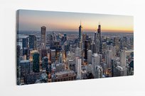 Obraz na płótnie HOMEPRINT, widok z lotu ptaka na panoramę Chicago o zachodzie słońca 140x70 cm