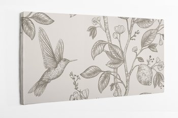 Obraz na płótnie HOMEPRINT, wzór kwiatowy z latającym kolibrem na białym tle 140x70 cm - HOMEPRINT