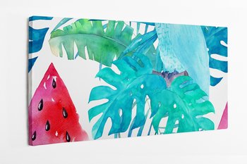 Obraz na płótnie HOMEPRINT, wzór, monstera, tropikalne liście, arbuz, na białym tle 120x50 cm - HOMEPRINT