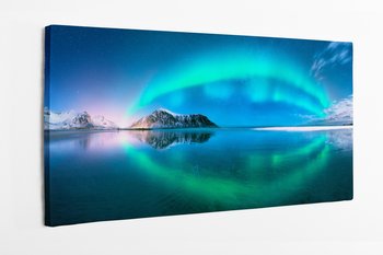Obraz na płótnie HOMEPRINT, zorza polarna odbijająca się w wodzie, niebieskie niebo z zorzą polarną, Norwegia 100x50 cm - HOMEPRINT