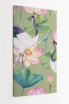 Obraz na płótnie HOMEPRINT, żuraw japoński, żuraw mandżurski, akwarele, kwiaty, różowe 60x120 cm - HOMEPRINT