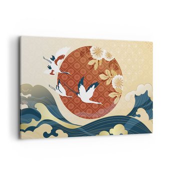 Obraz na płótnie - Japońska baśń - 120x80cm - Czapla Ptak Abstrakcja - Nowoczesny obraz na ścianę do salonu do sypialni ARTTOR - ARTTOR