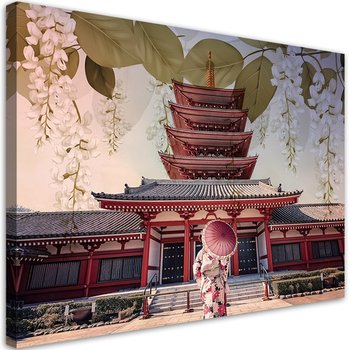 Obraz na płótnie, Japońska Gejsza i świątynia - 100x70 - Inny producent