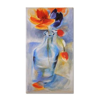 Obraz na płótnie, Kolorowe kwiaty w szklanym wazonie, 60x80 cm - Caro