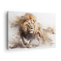 Obraz na płótnie - Król ruszył - 70x50cm - Lew Jasny Zwierzę - Nowoczesny Canvas obraz do salonu do sypialni ARTTOR