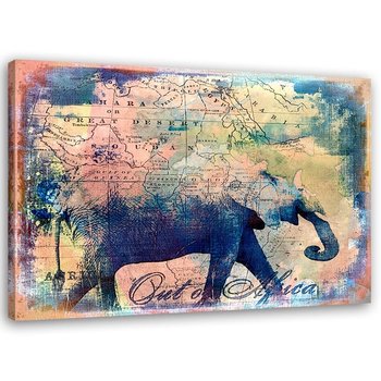 Obraz na płótnie: Mapa i słoń, 70x100 cm - Feeby