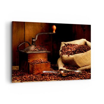 Obraz na płótnie - Martwa natura z ziarnami kawy i młynkiem - 120x80cm - Gastronomia Kawa Młynek Do Kawy - Nowoczesny obraz na ścianę do salonu do sypialni ARTTOR - ARTTOR