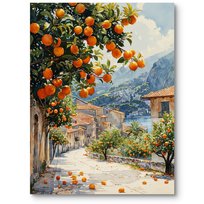 Obraz na płótnie na ścianę krajobrazy wiejski krajobraz pomarańczowo-zielony 70x100 cm MieszkoMieszko