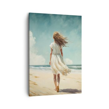 Obraz na płótnie - Na spotkanie słońca i wiatru - 50x70cm - Dziewczyna Plaża Spacerować - Nowoczesny Canvas obraz do salonu do sypialni ARTTOR - ARTTOR