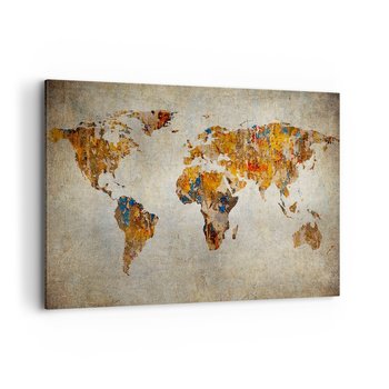 Obraz na płótnie - Naprawdę wielki świat - 120x80cm - Mapa Świata Grafika Kontynenty - Nowoczesny obraz na ścianę do salonu do sypialni ARTTOR - ARTTOR