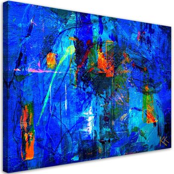 Obraz na płótnie, Niebieska abstrakcja ręcznie malowana - 120x80 - Inny producent