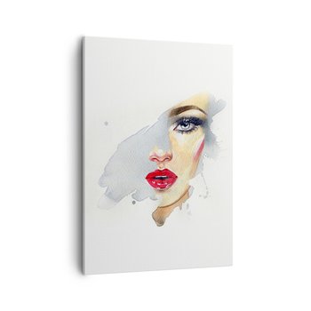 Obraz na płótnie - Odbicie w kropli wody - 50x70cm - Twarz Kobiety Kobieta Czerwone Usta - Nowoczesny Canvas obraz do salonu do sypialni ARTTOR - ARTTOR