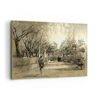 Obraz na płótnie - Piórkiem zatrzymana chwila - 100x70cm - Alejka Parkowa Park Sepia - Nowoczesny foto obraz w ramie do salonu do sypialni ARTTOR ARTTOR
