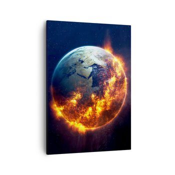 Obraz na płótnie - Płomień apokalipsy - 50x70cm - Kosmos Planeta Ziemia Płomienie Ognia - Nowoczesny Canvas obraz do salonu do sypialni ARTTOR - ARTTOR