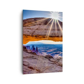 Obraz na płótnie - Przez skalną bramę - 70x100cm - Krajobraz Kanion Słońce - Nowoczesny foto obraz w ramie do salonu do sypialni ARTTOR - ARTTOR