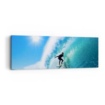 Obraz na płótnie - Przez wielki błękit - 90x30cm - Sport Surfer Morze - Nowoczesny Canvas obraz do salonu do sypialni ARTTOR - ARTTOR