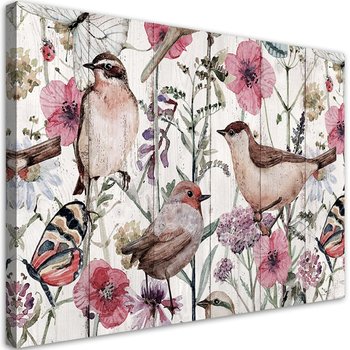 Obraz na płótnie, Ptaki i motyle na łące - 100x70 - Inny producent