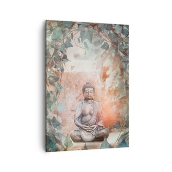 Obraz na płótnie - Radosna harmonia - 50x70cm - Budda Rzeźba Indie - Nowoczesny Canvas obraz do salonu do sypialni ARTTOR - ARTTOR