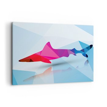 Obraz na płótnie - Rekin w krystalicznej przestrzeni - 100x70cm - Zwierzęta Rekin Figura Geometryczna - Nowoczesny foto obraz w ramie do salonu do sypialni ARTTOR - ARTTOR
